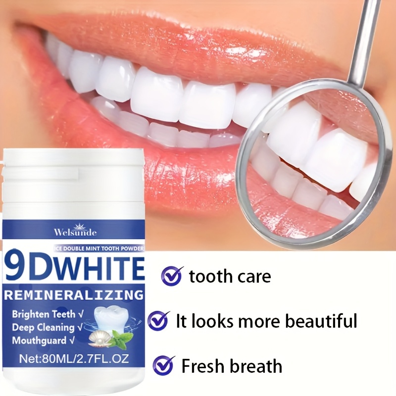 Teeth Whitening Q&M - 9D White Remineralizing Hydroxyapatite مسحوق الأسنان،