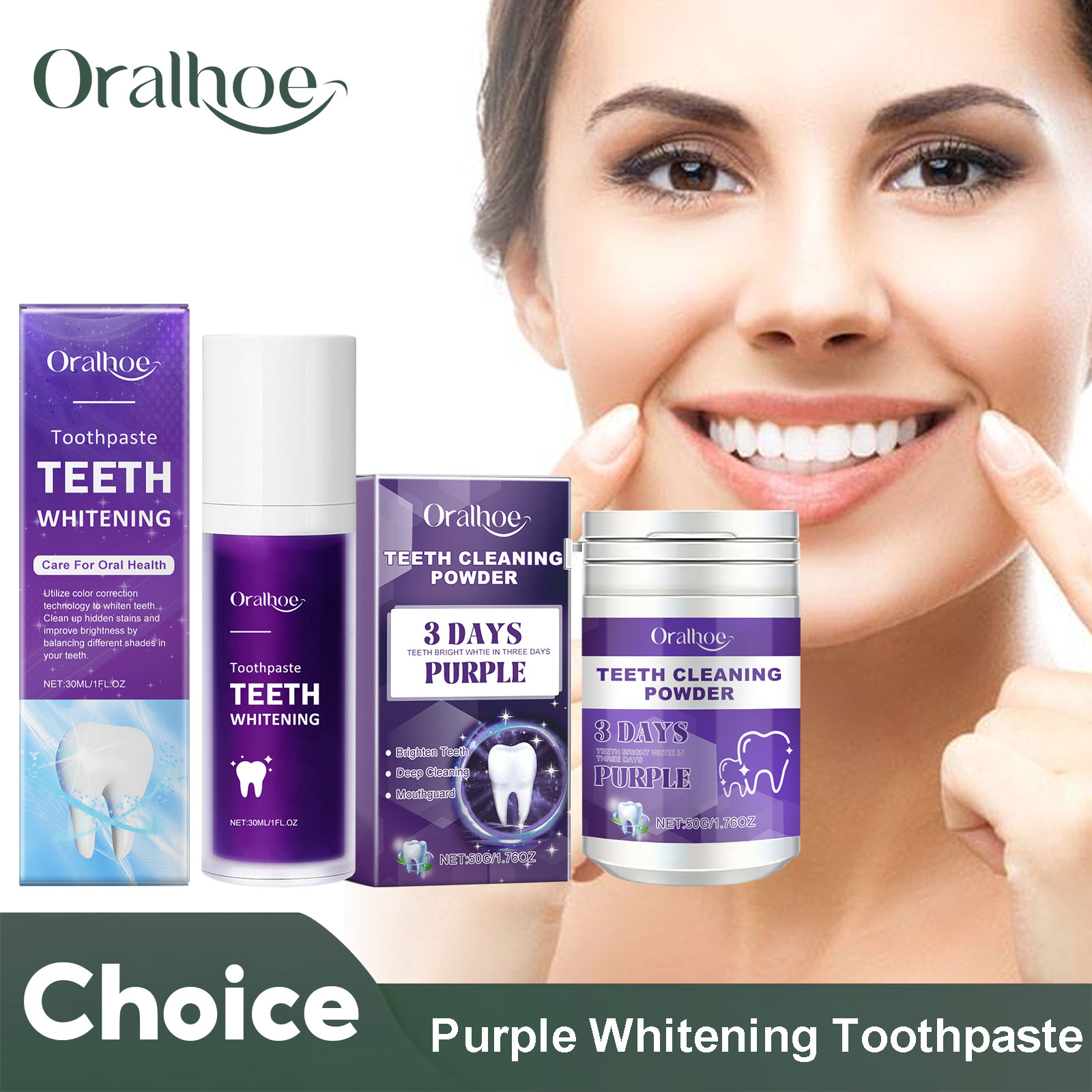 Teeth Whitening Q&M - معجون أسنان لتبييض الأسنان باللون الأرجواني،