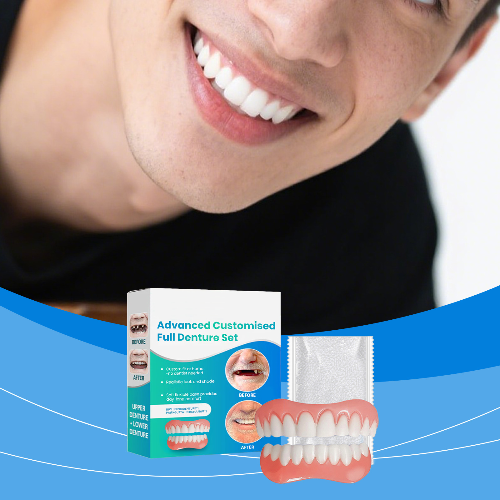 Teeth Whitening Veneers - مجموعة أسنان من السيليكون للأسنان السفلية
