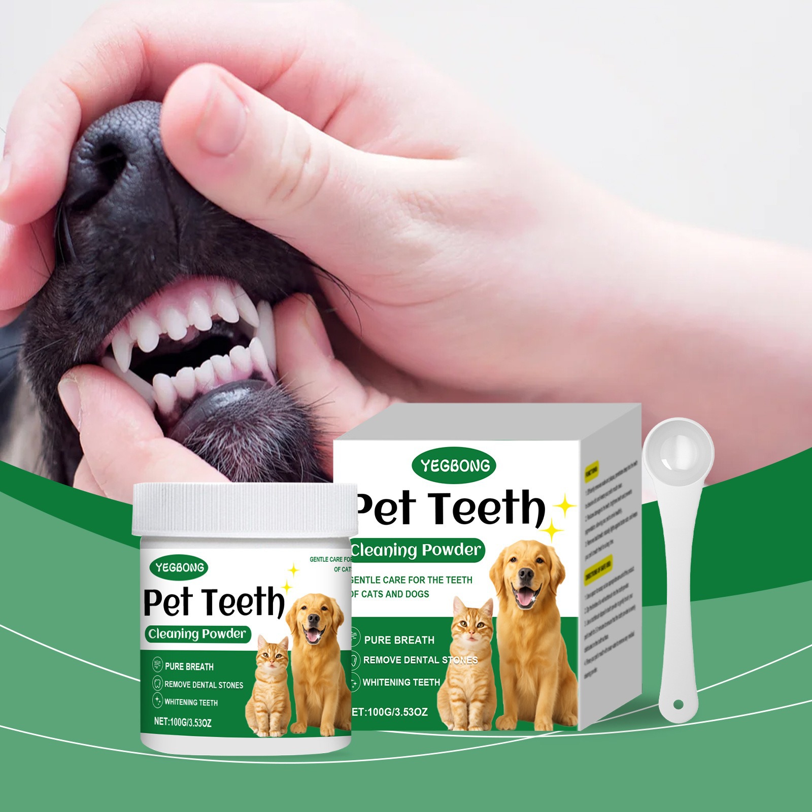 Teeth Whitening Q&M - مسحوق تنظيف أسنان الحيوانات الأليفة يقلل