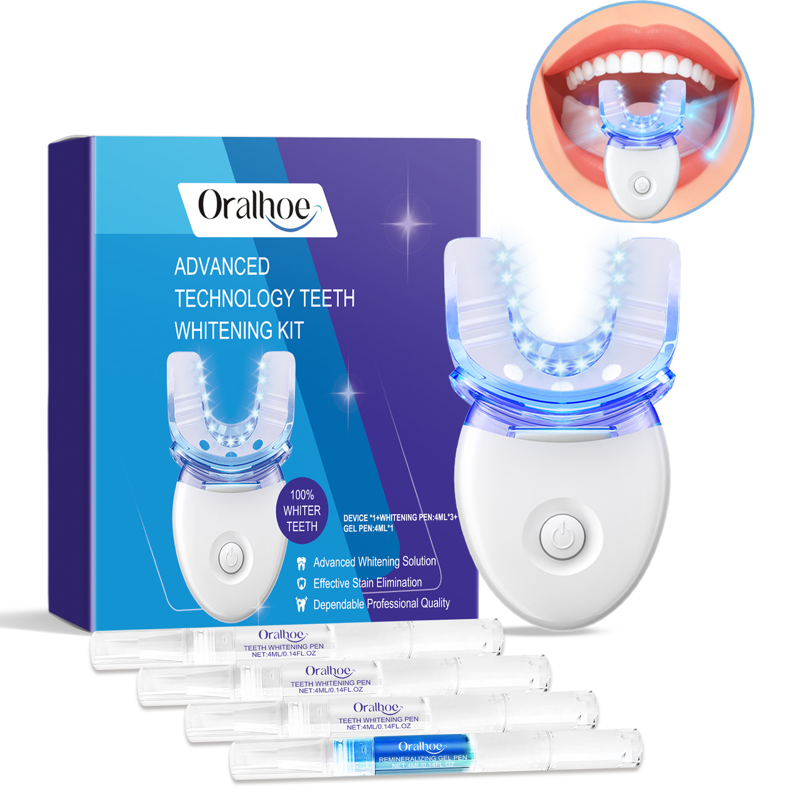 Teeth Whitening With Peroxide - طقم إضاءة LED لتبييض الأسنان الاحترافي